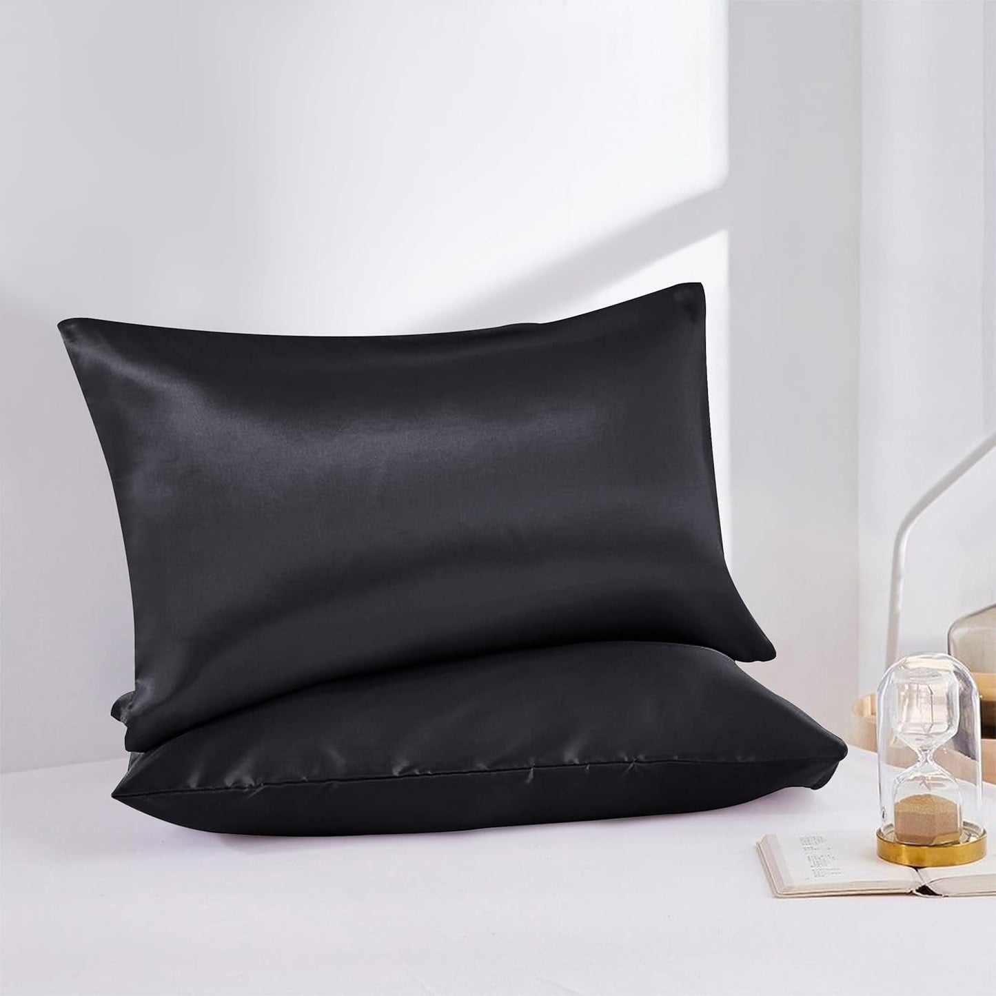 Satin Black Pillowcases 2 Pack - for Scalp Health (50X75 CM)