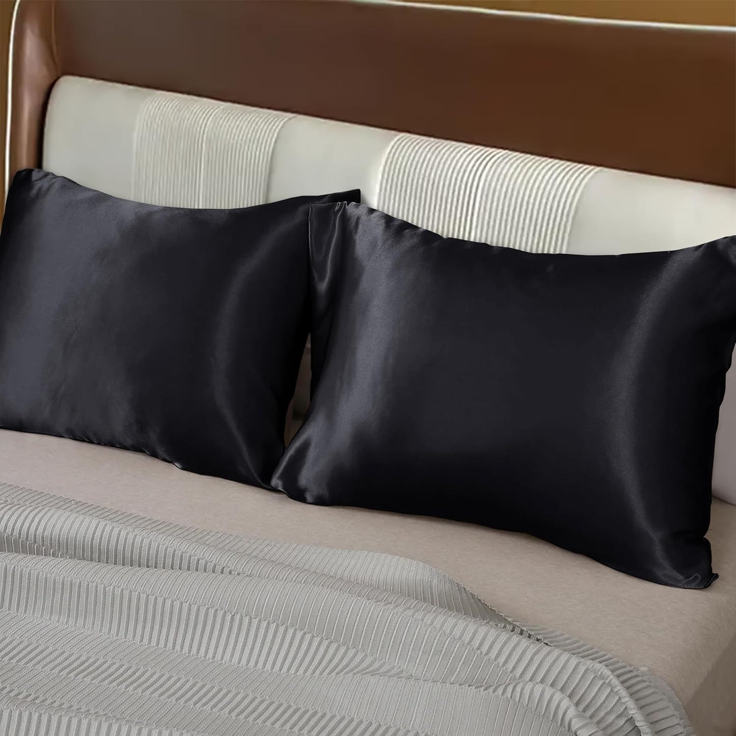 Satin Black Pillowcases 2 Pack - for Scalp Health (50X75 CM)